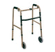 Deluxe folding walking frame with front wheels and rear stops