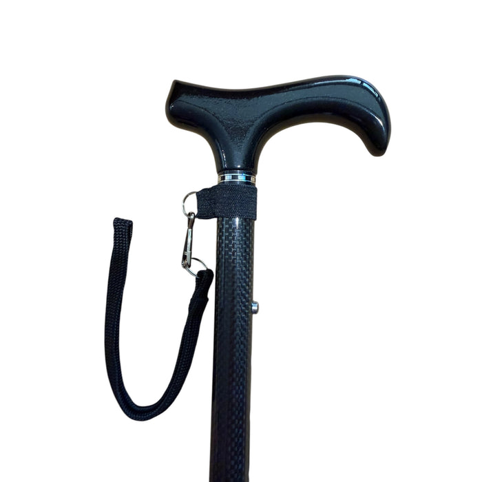 Carbon Fibre Folding Walking Stick Bundle (Lightweight Travel Cane + Wrist Strap) - *Bundle*