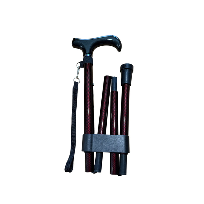 Carbon Fibre Folding Walking Stick Bundle (Lightweight Travel Cane + Wrist Strap) - *Bundle*