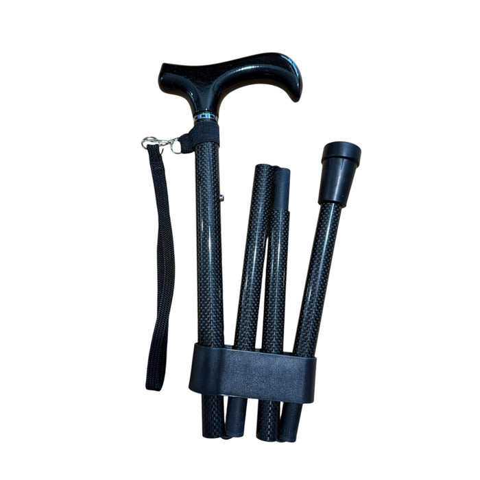 Carbon Fibre Folding Walking Stick Bundle (Lightweight Travel Cane + Wrist Strap) - *Bundle*