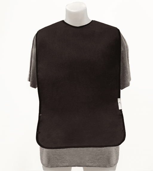 Adult Tray Bib – Black, unsnapped full length