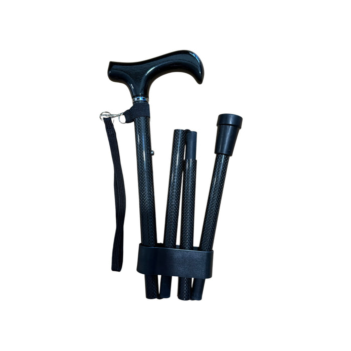 Carbon Fibre Folding Walking Stick Bundle (Lightweight Travel Cane + Wrist Strap) - *Bundle*