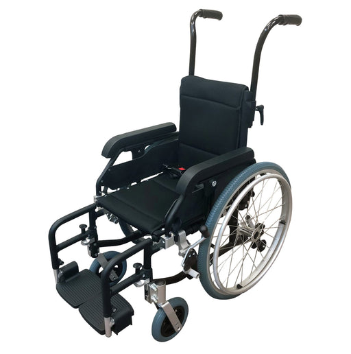 Goldfern paediatric self-propelled wheelchair, 14 inch seat, three-quarter view