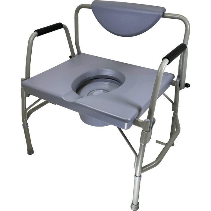 Heavy Duty Bariatric Commode - 45 degree view showing extra-wide frame and fold-down arms