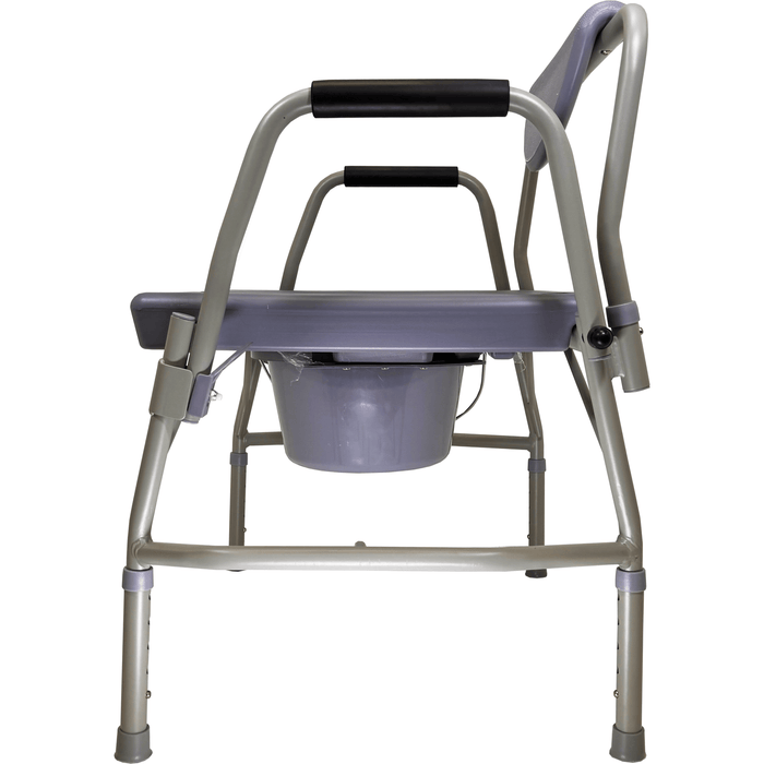 Heavy Duty Bariatric Commode - side view showing height adjustable legs and removable backrest