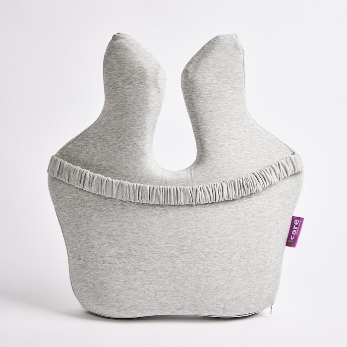 Gray back cushion with a brand tag on a white background