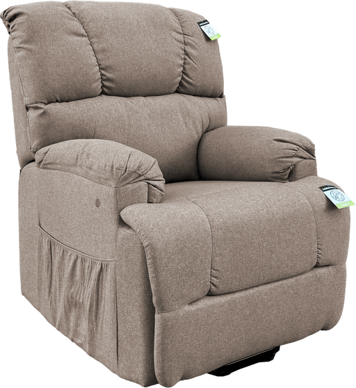 Inifinite dual motor recliner lift chair with a Oatmeal color textured fabric finish