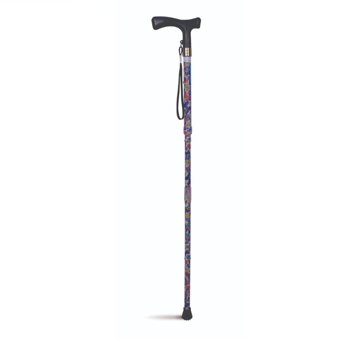 Lifestyle T-Handle Folding Walking Stick - Patterned