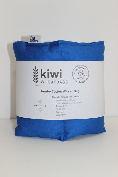 Royal blue Kiwi Wheat Bags jumbo wheat bag in its packaging band