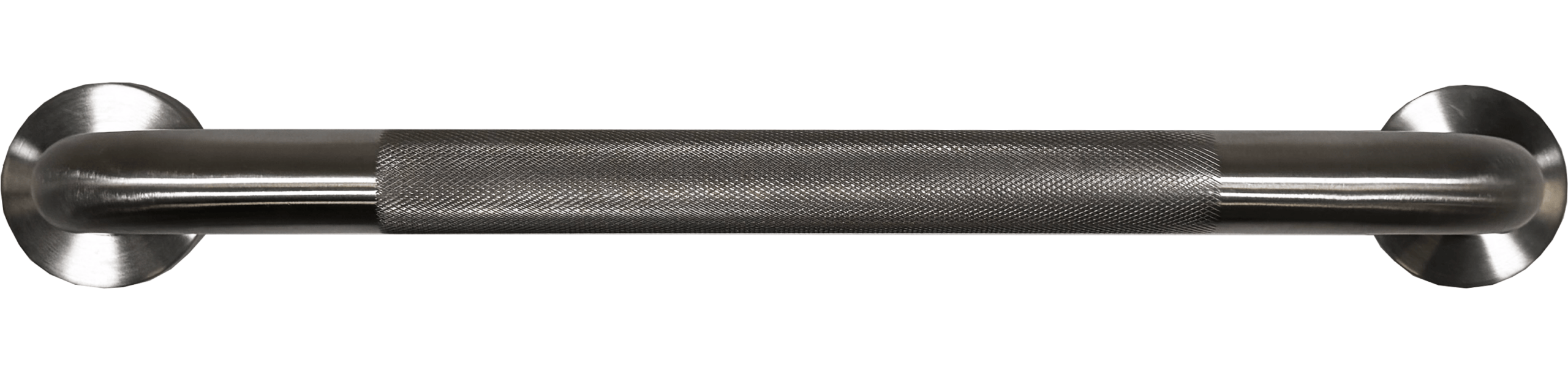 Goldfern stainless steel straight grab rail with knurled centre grip and round satin mounting flanges