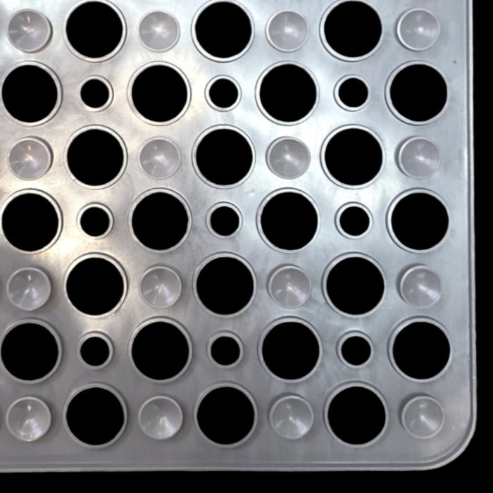 Grey bath mat back with suction feet