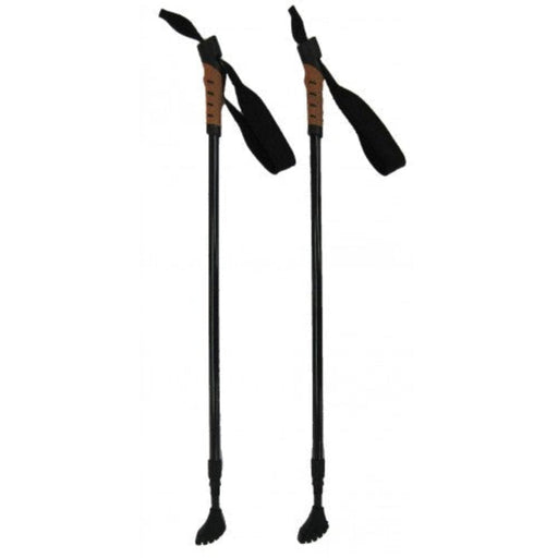 Pair of adjustable Nordic walking poles with rubber feet and spikes