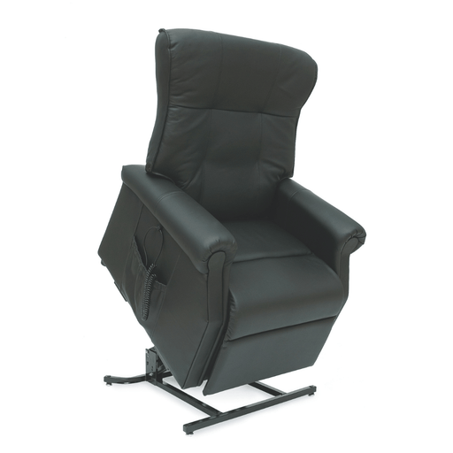 Pride T-3 infinite position lift recliner in black genuine leather, front view