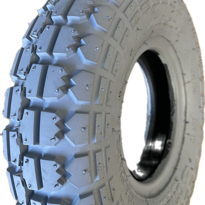 Mobility scooter tyre 4.10/3.50-5 in grey with round edge and block tread